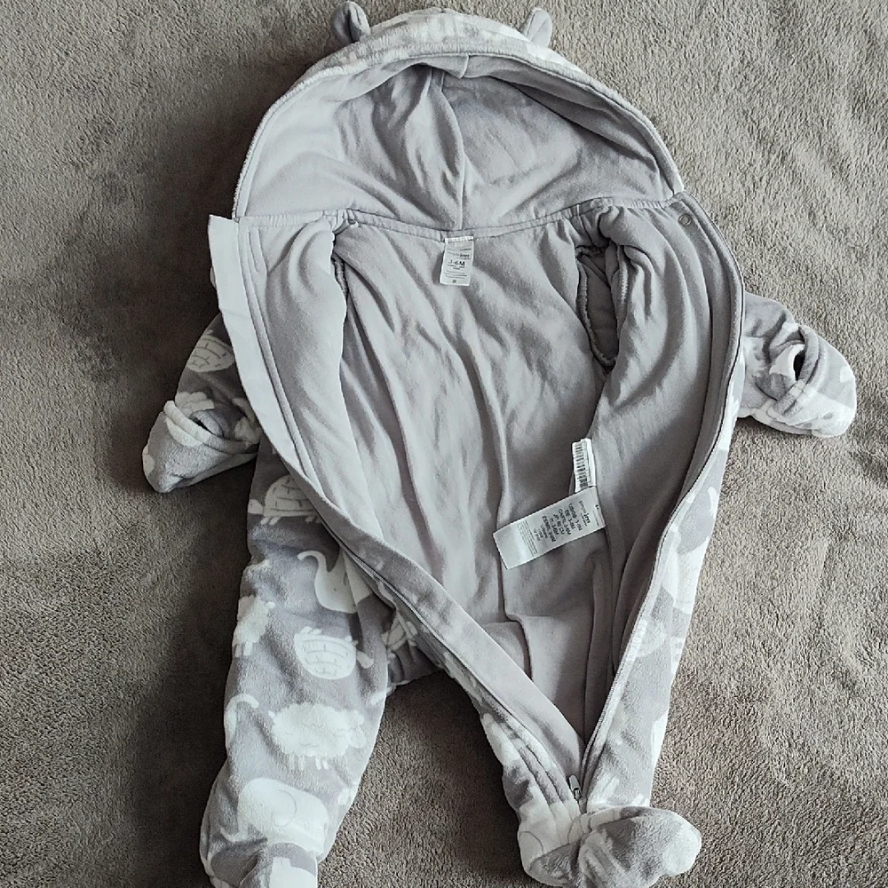 Gray & White Baby Animal Print Hooded Snowsuit